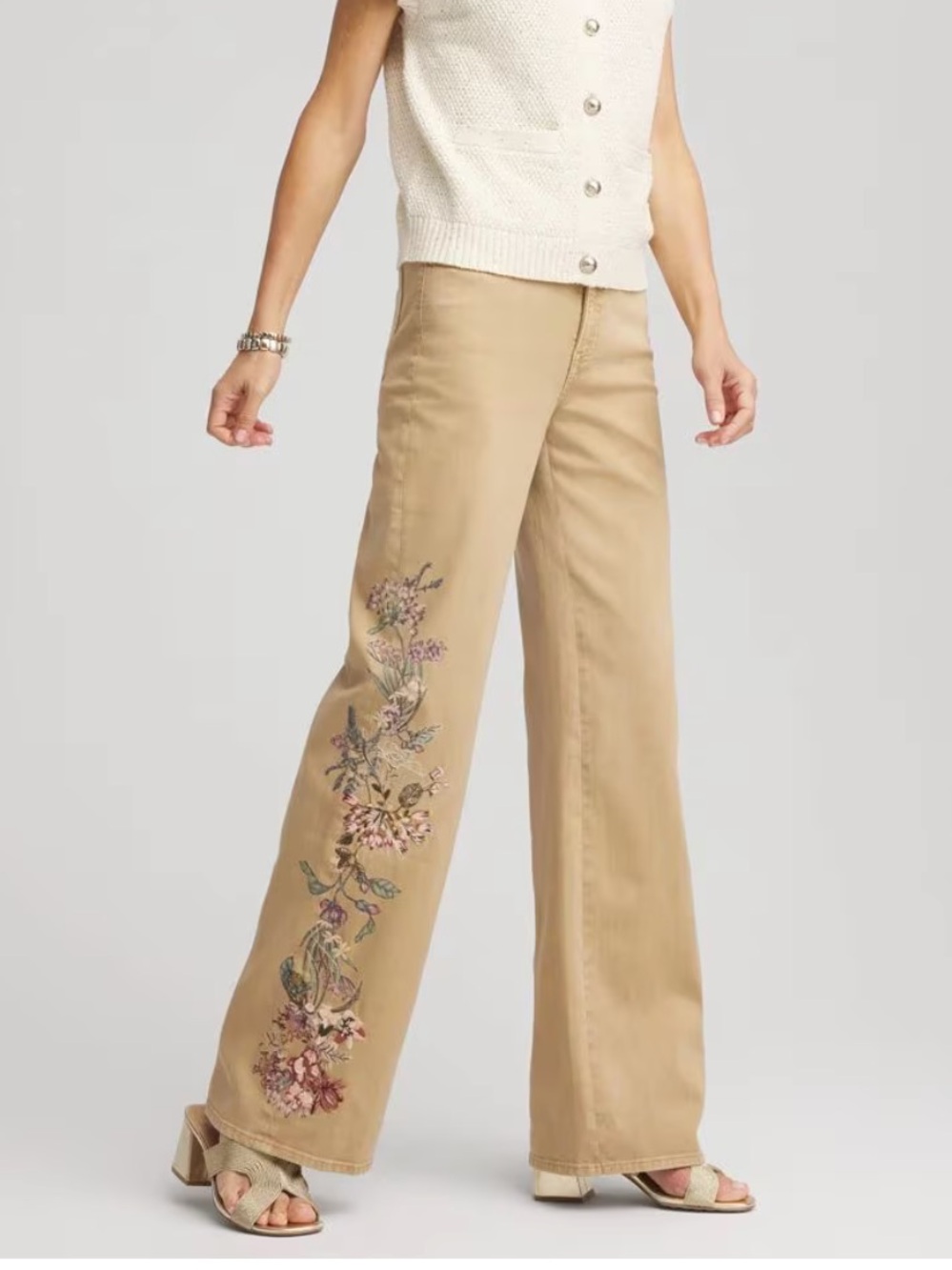 Chico’s Embroidered Wide Leg Jeans, Size 8, NWT